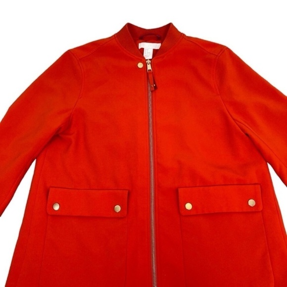 H&M Vivid Coral Red Zip up Bomber Style Minimalist Jacket Preppy Fall Coat Sz 8 - Picture 12 of 16